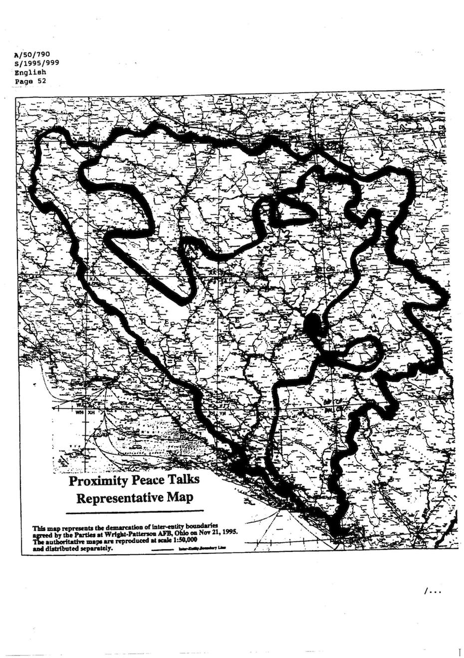 Page 52 of the Dayton Peace Accord document, which shows a grainy black-and-white map