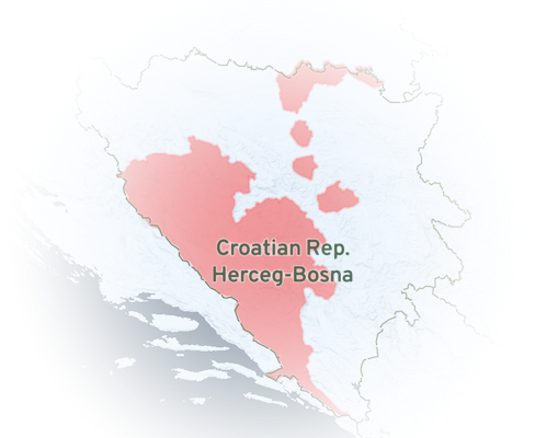 small reference map where Croatian forces were active in the war