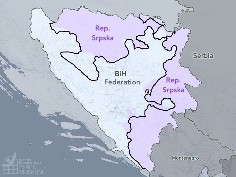 a close-up map of Bosnia